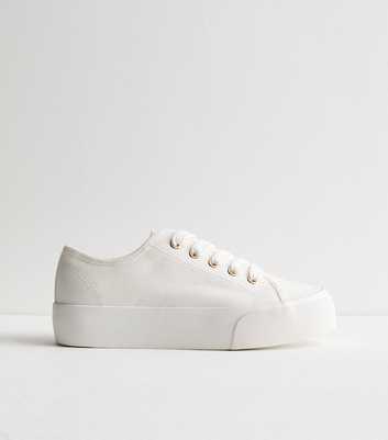 White Canvas Double Sole Lace Up Trainers