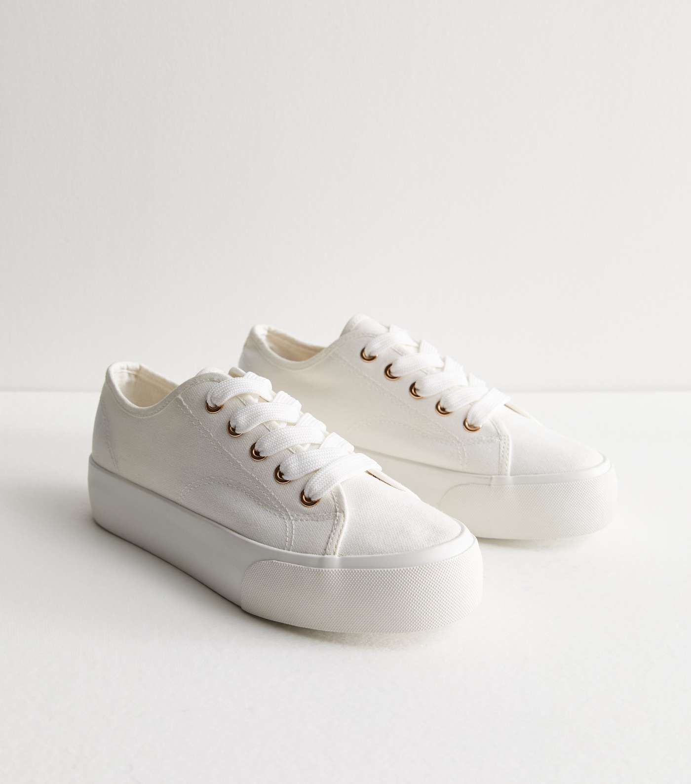 White Canvas Double Sole Lace Up Trainers Image 3