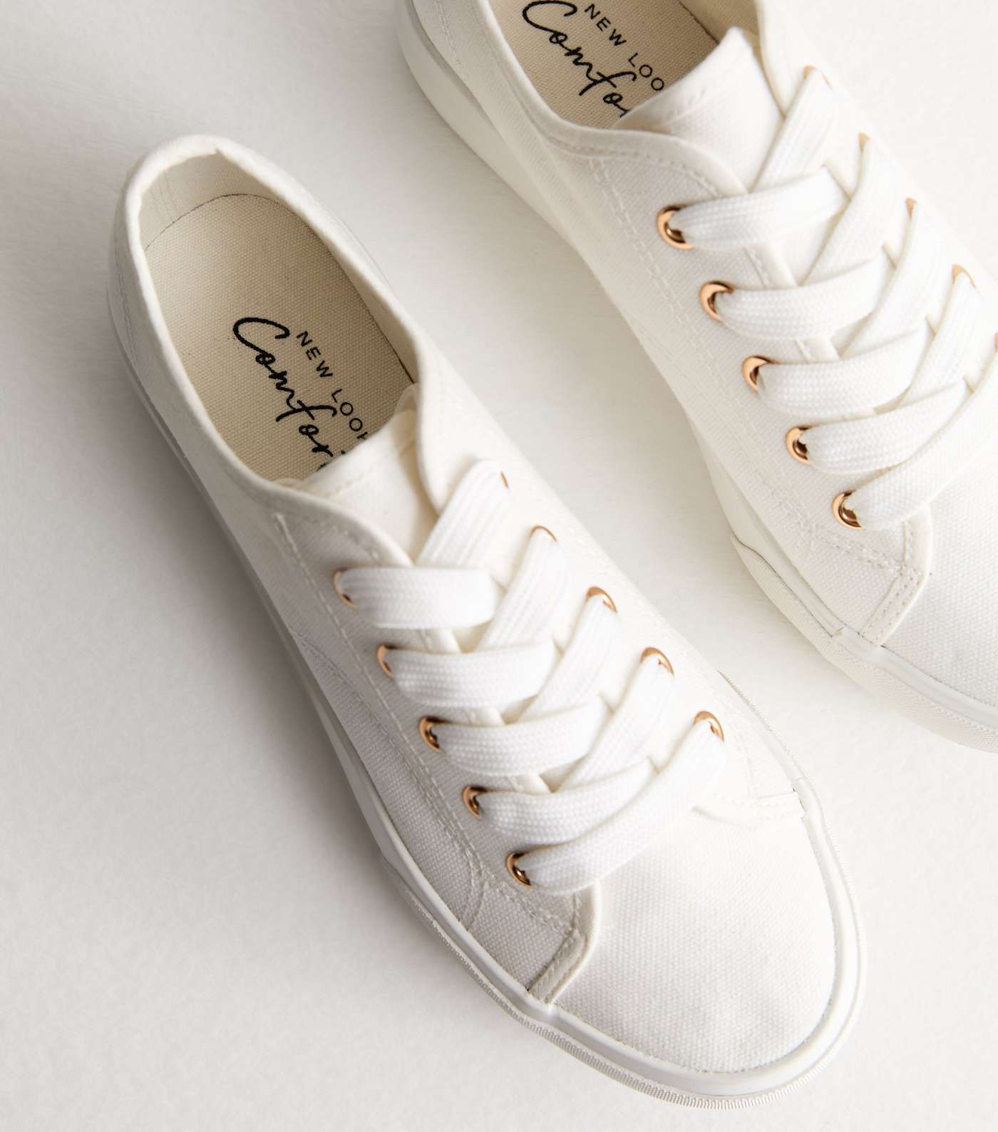 White Canvas Double Sole Lace Up Trainers Image 5