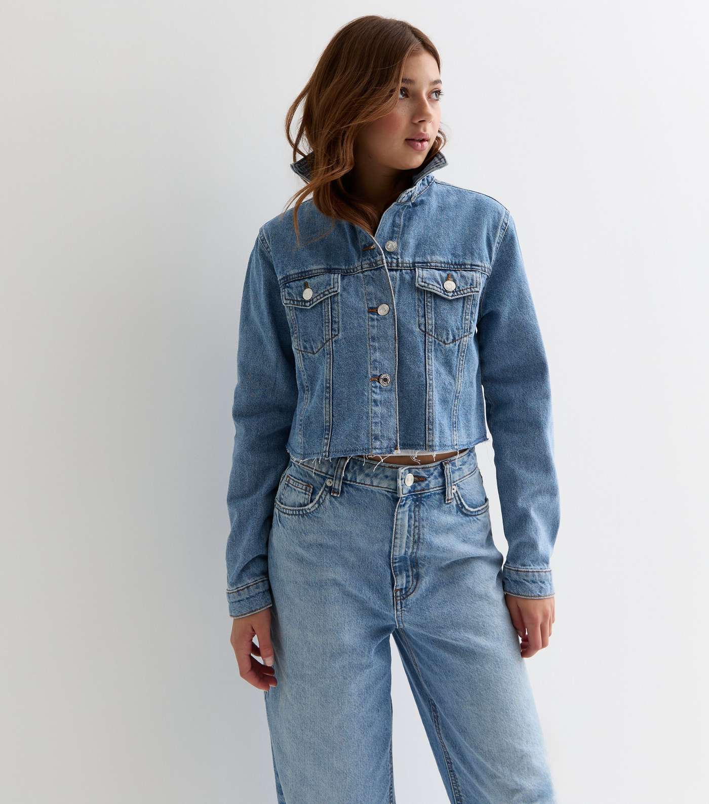 Girls Blue Frayed Hem Denim Jacket | New Look
