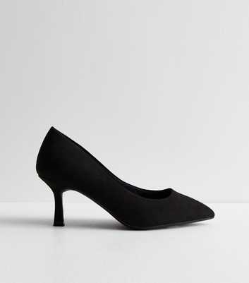 Wide Fit Black Suedette Pointed Stiletto Heel Court Shoes