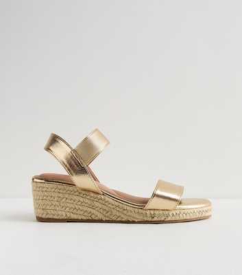 Wide Fit Gold Low Espadrille Wedge Sandals