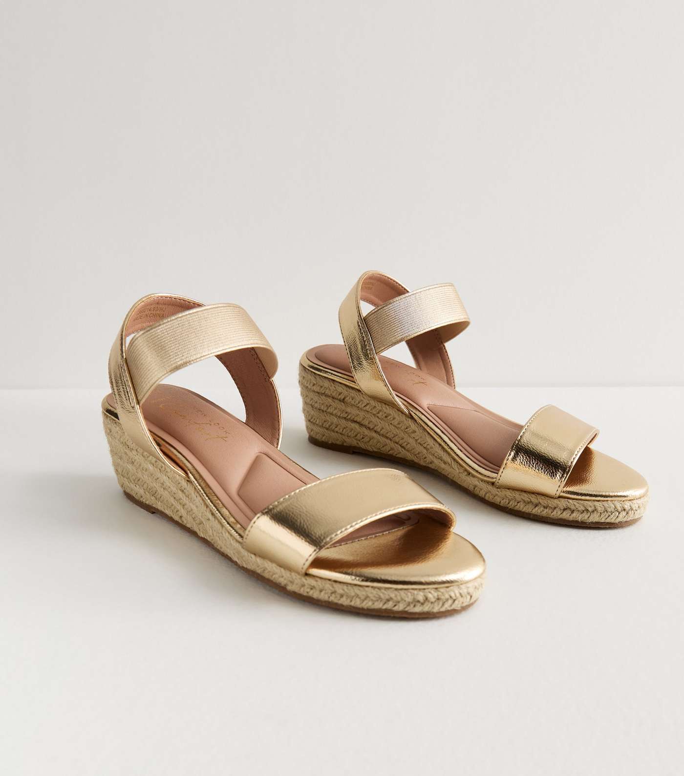 Wide Fit Gold Low Espadrille Wedge Sandals Image 5