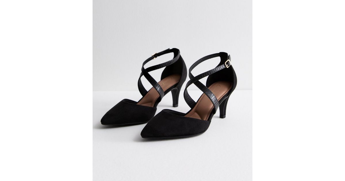 Wide Fit Black Suedette Stiletto Heel Court Shoes | New Look
