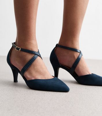 Navy court shoes store with ankle strap