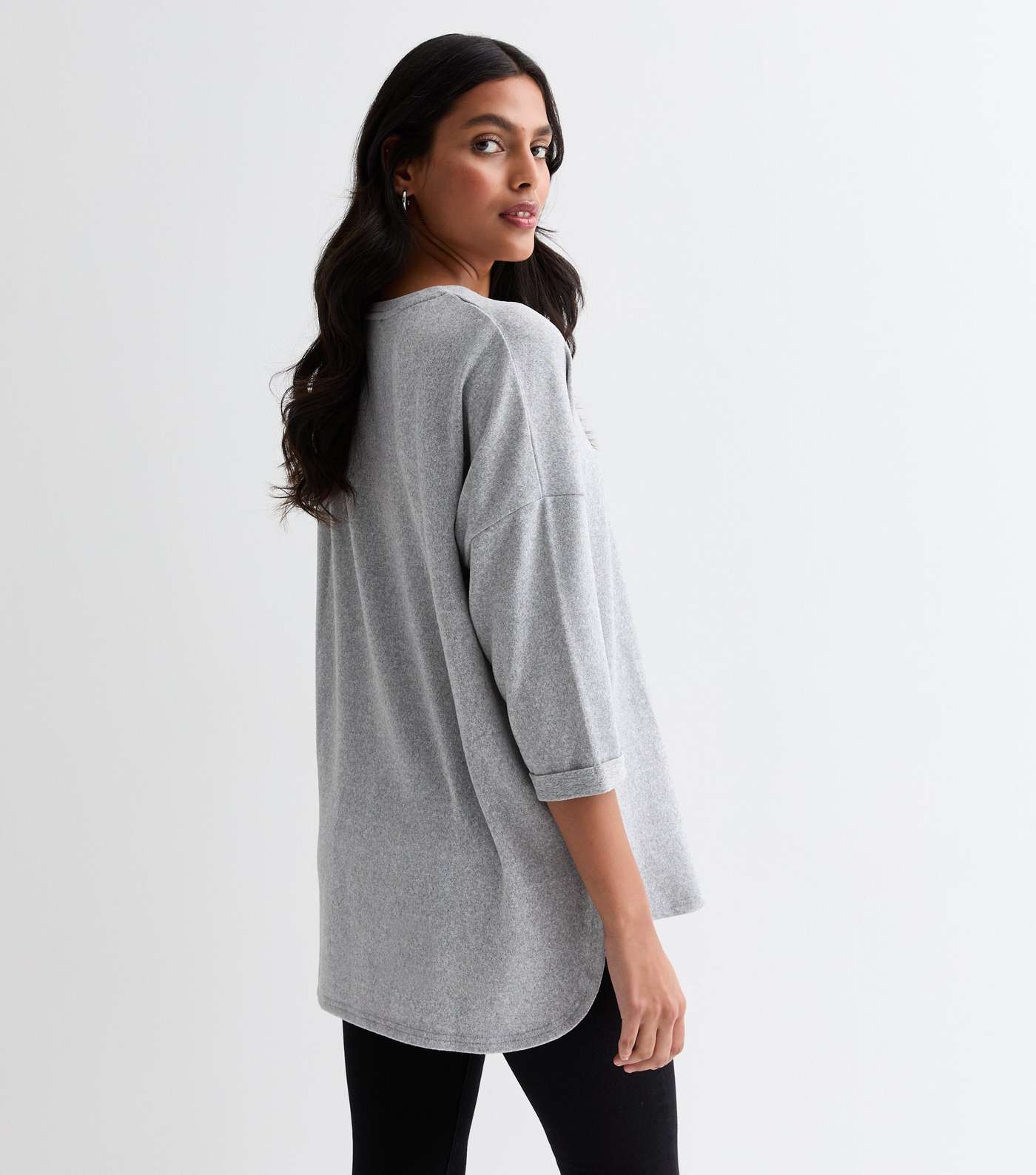 Pale Grey Jersey 3/4 Sleeve Top Image 4