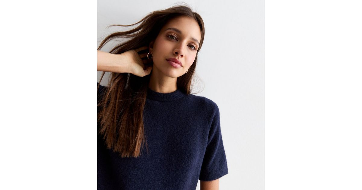 Navy Short Sleeve Knitted Top | New Look