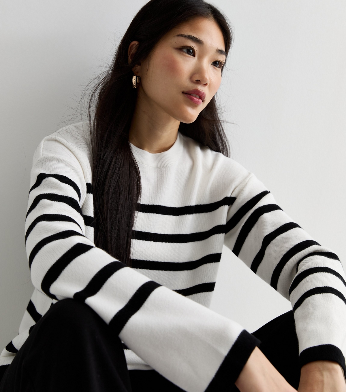 Women's White Stripe Crew Neck Jumper New Look