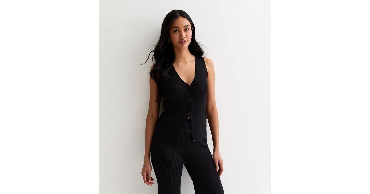 Black Ribbed Knitted Waistcoat