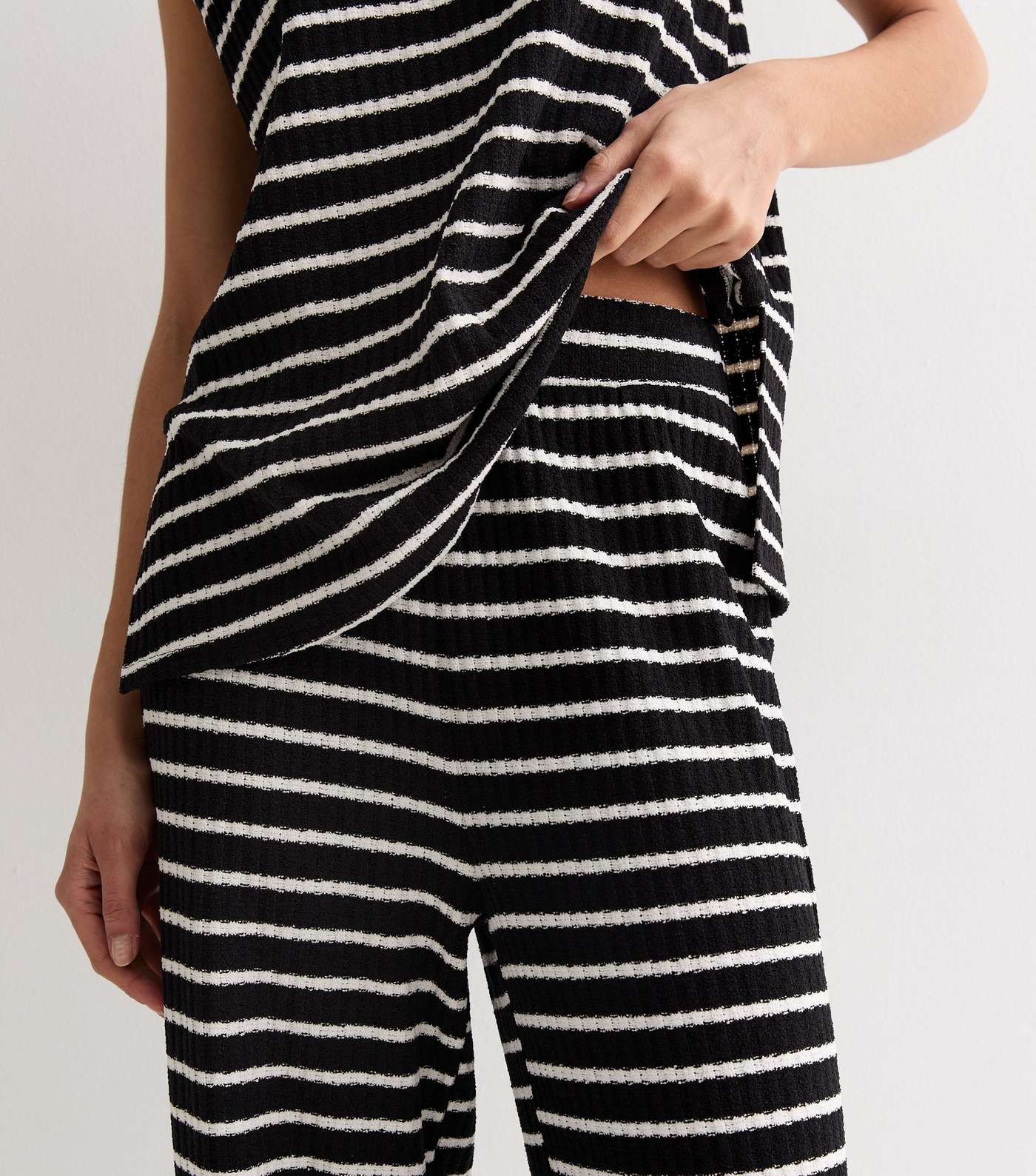 Black Stripe Ribbed Fine Knit Trousers Image 2