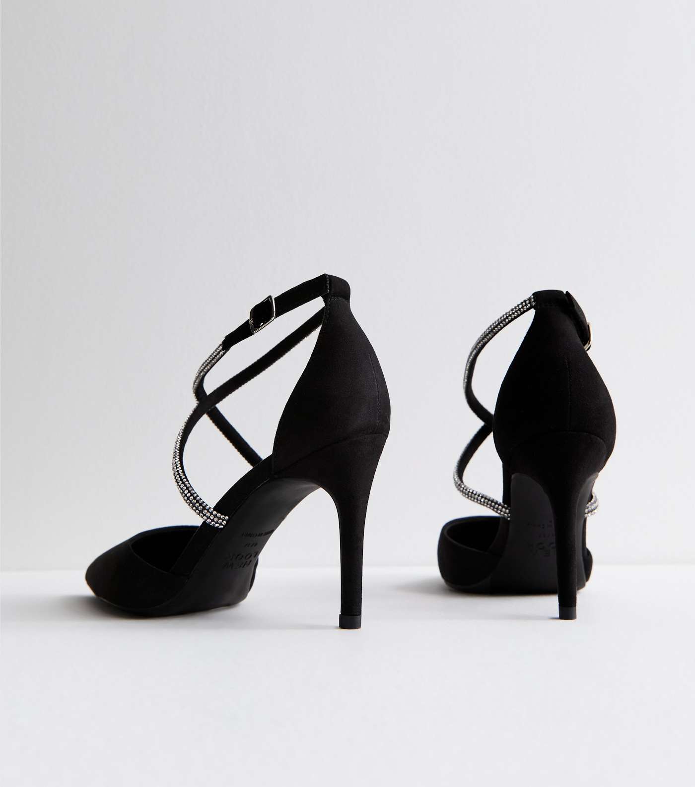 Black Suedette Diamanté Stiletto Heel Court Shoes Image 4