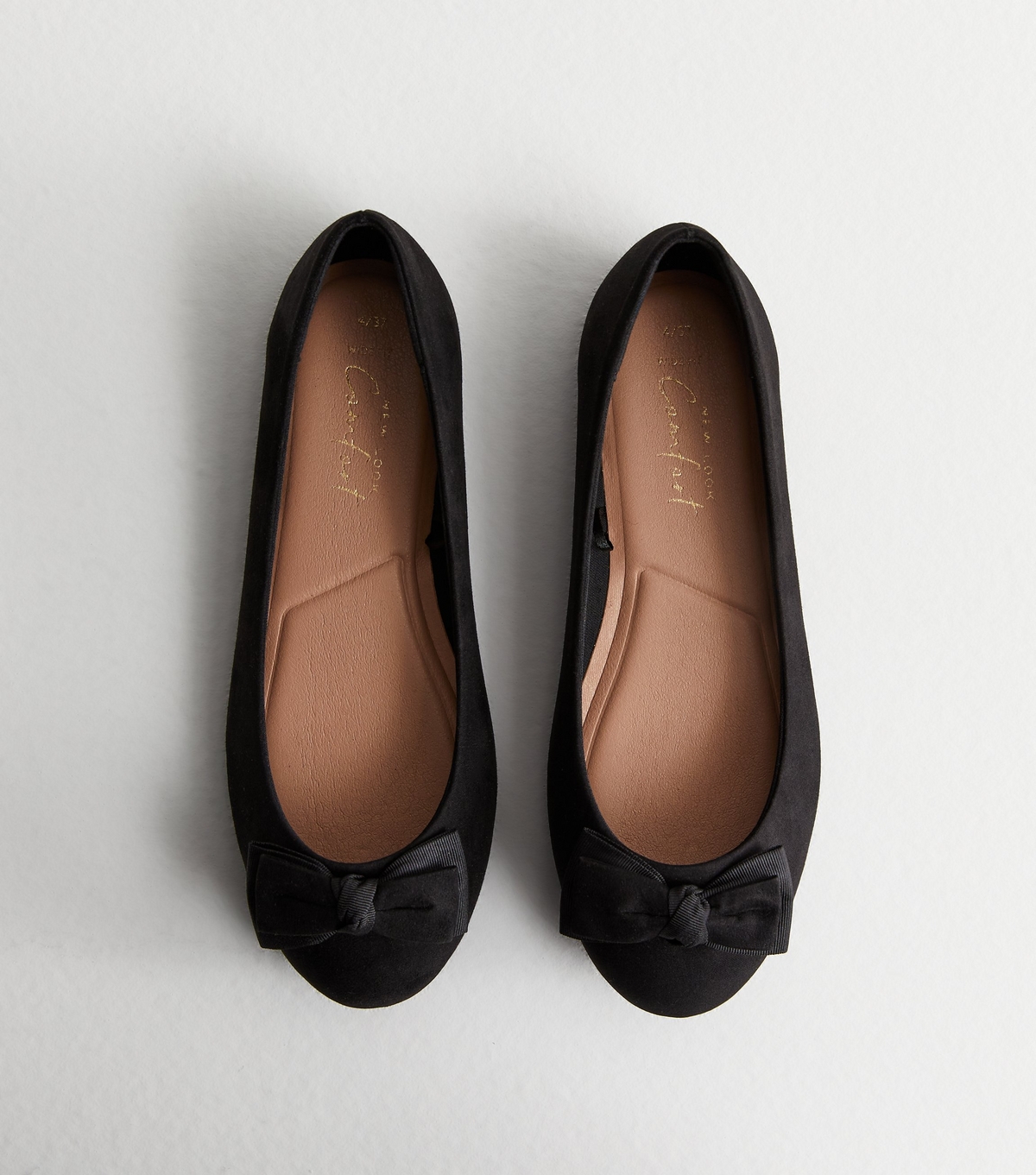 Women's Wide Fit Black Suedette Bow Front Ballerina Pumps New Look