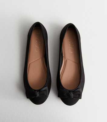 Wide Fit Black Suedette Bow Front Ballerina Pumps
