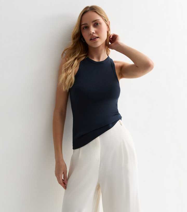 Navy Ribbed Racer Vest