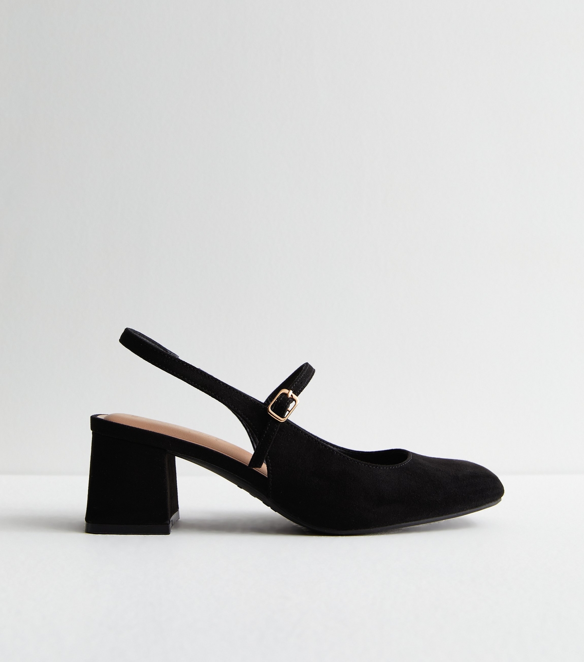 Women's Black Suedette Slingback Block Heel Court Shoes New Look