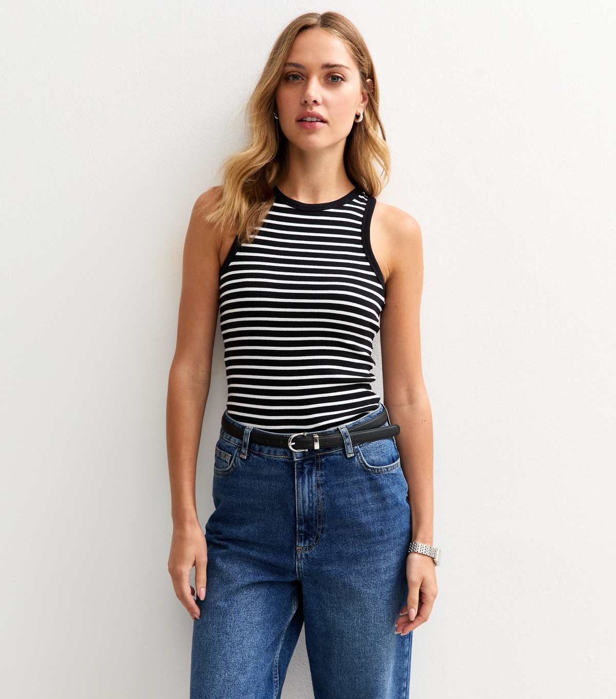 Women's Black Striped Ribbed Racer Vest New Look