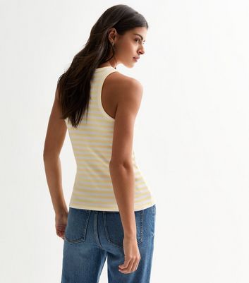 Yellow Stripe Ribbed Racer Vest New Look