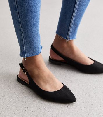 Black Suedette Slingback Flat Pumps New Look