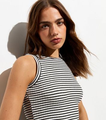 White Stripe Ribbed Racer Vest | New Look