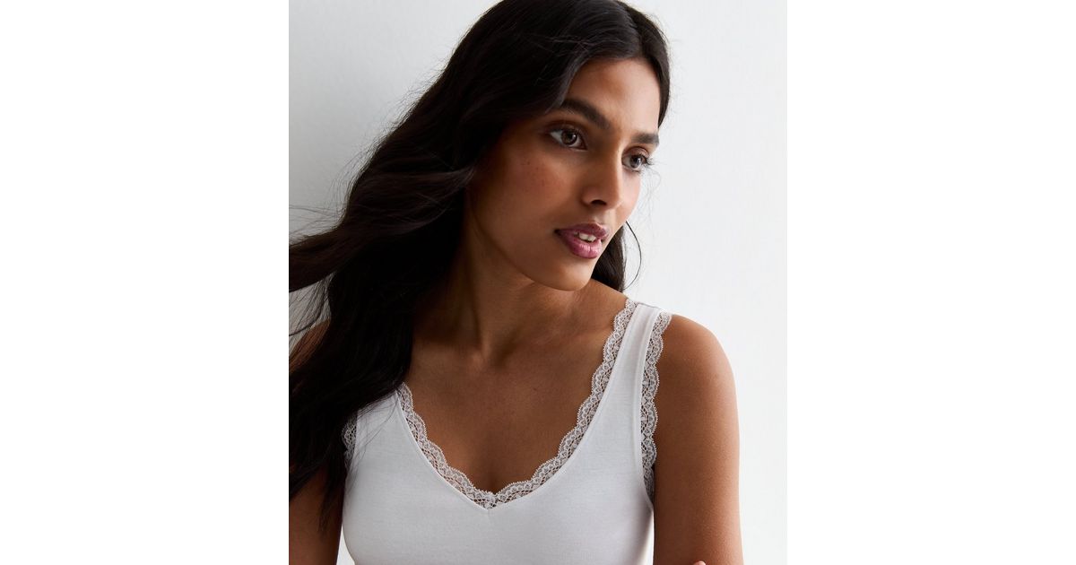 V Neck Check Vest in White