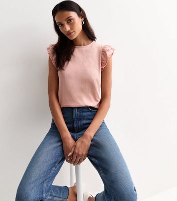 Pale Pink Cotton Frill Sleeve Top New Look