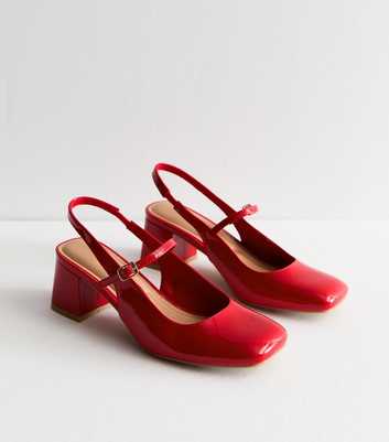 Red Block-Heel Mary Jane Court Shoes