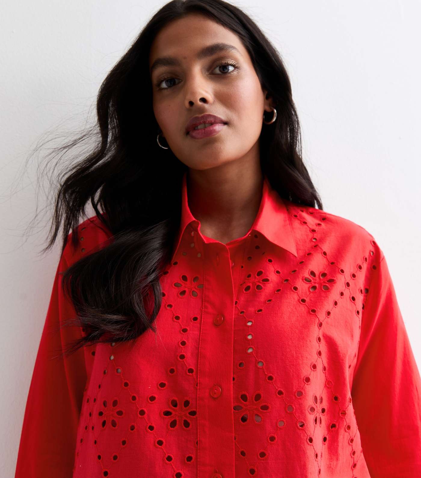 Red Cotton Broderie Front Shirt Image 2