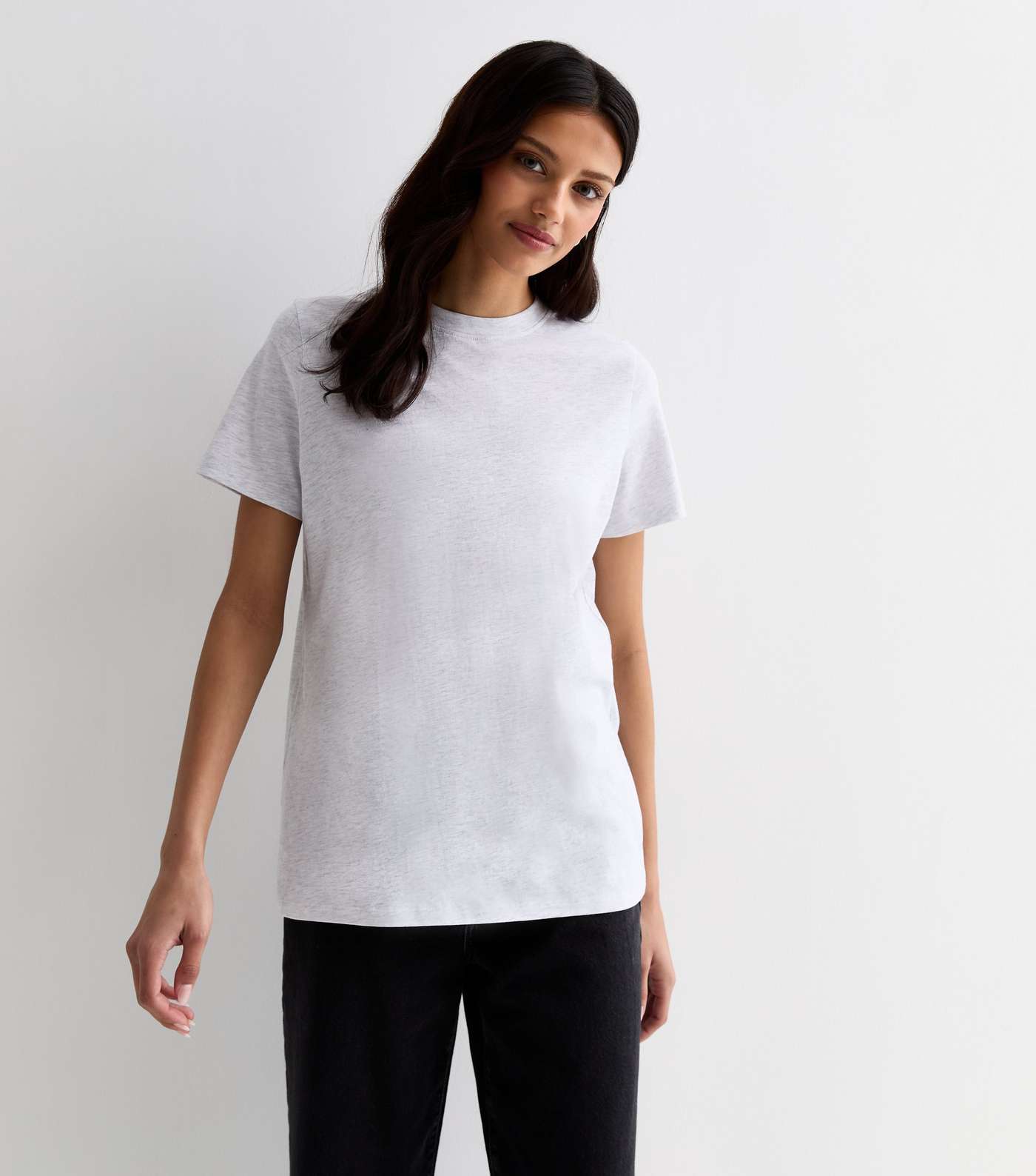 Pale Grey Cotton Crew Neck T-Shirt Image 2