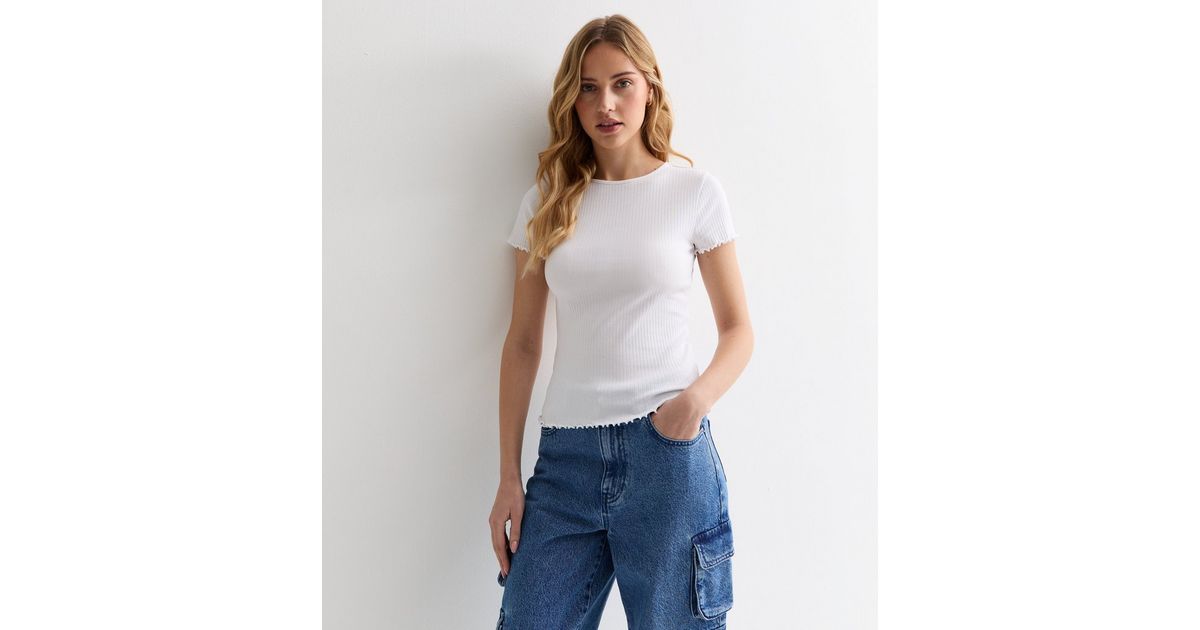 8172 White Frill Detailed T-Shirt