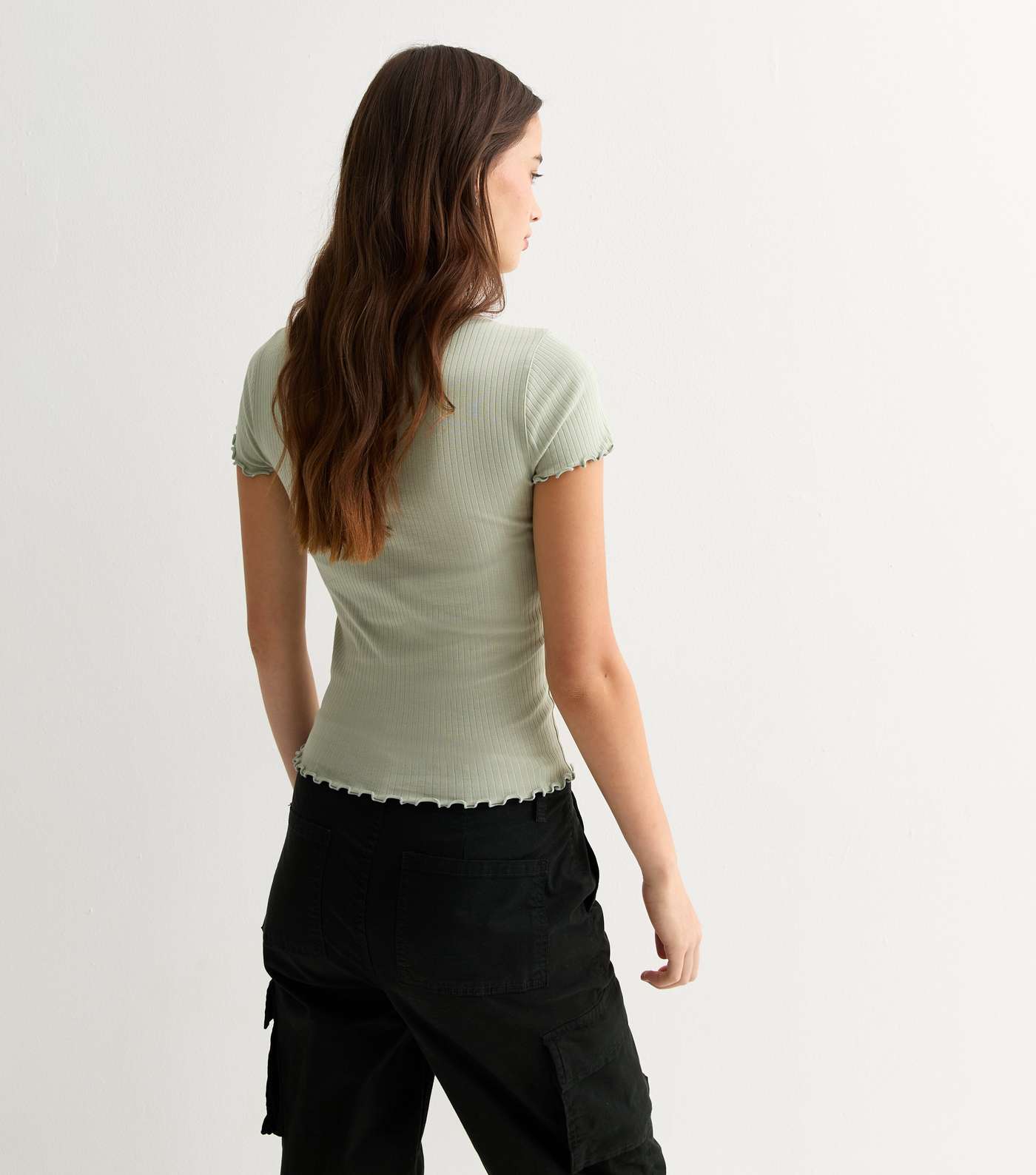 Green Frill Stretch-Cotton T-Shirt Image 4
