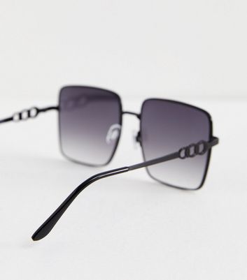 Black Metal Square Frame Sunglasses New Look