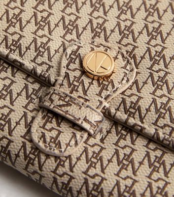 Stone Monogram Travel Wallet New Look