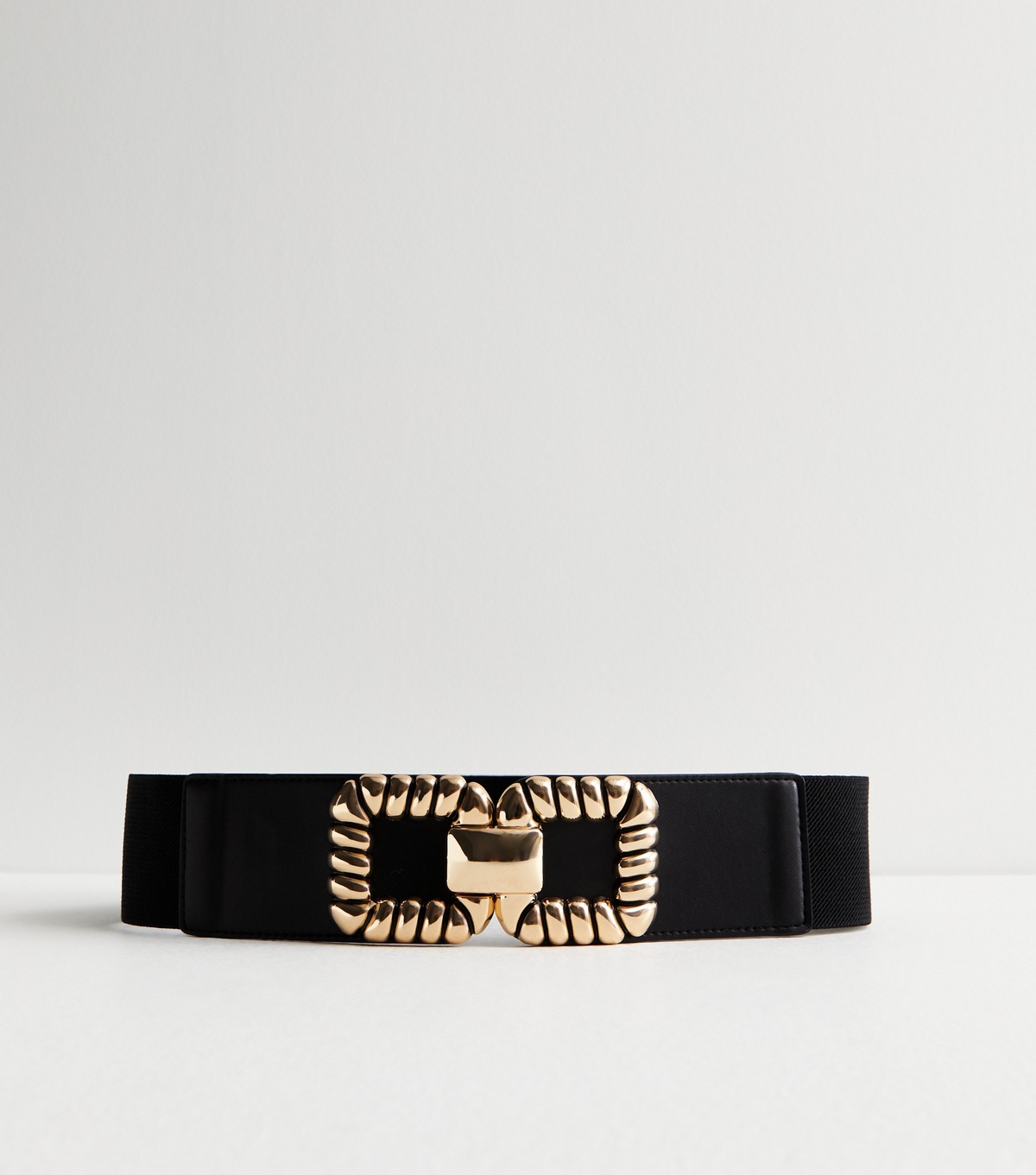 Black Square Buckle Stretch Belt New Look