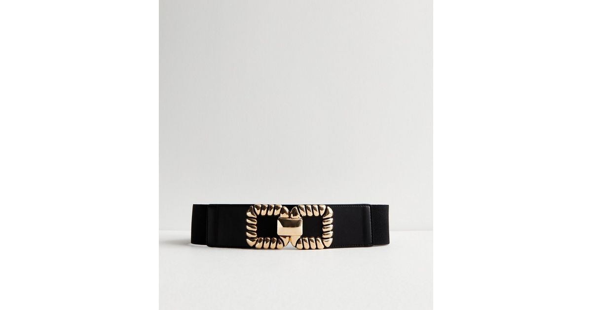 Black Square Buckle Stretch Belt | New Look