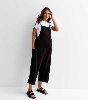 Maternity Black Strappy Crop Jumpsuit