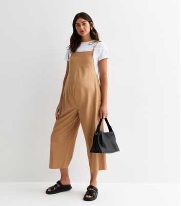 Maternity Camel Strappy Crop Jumpsuit