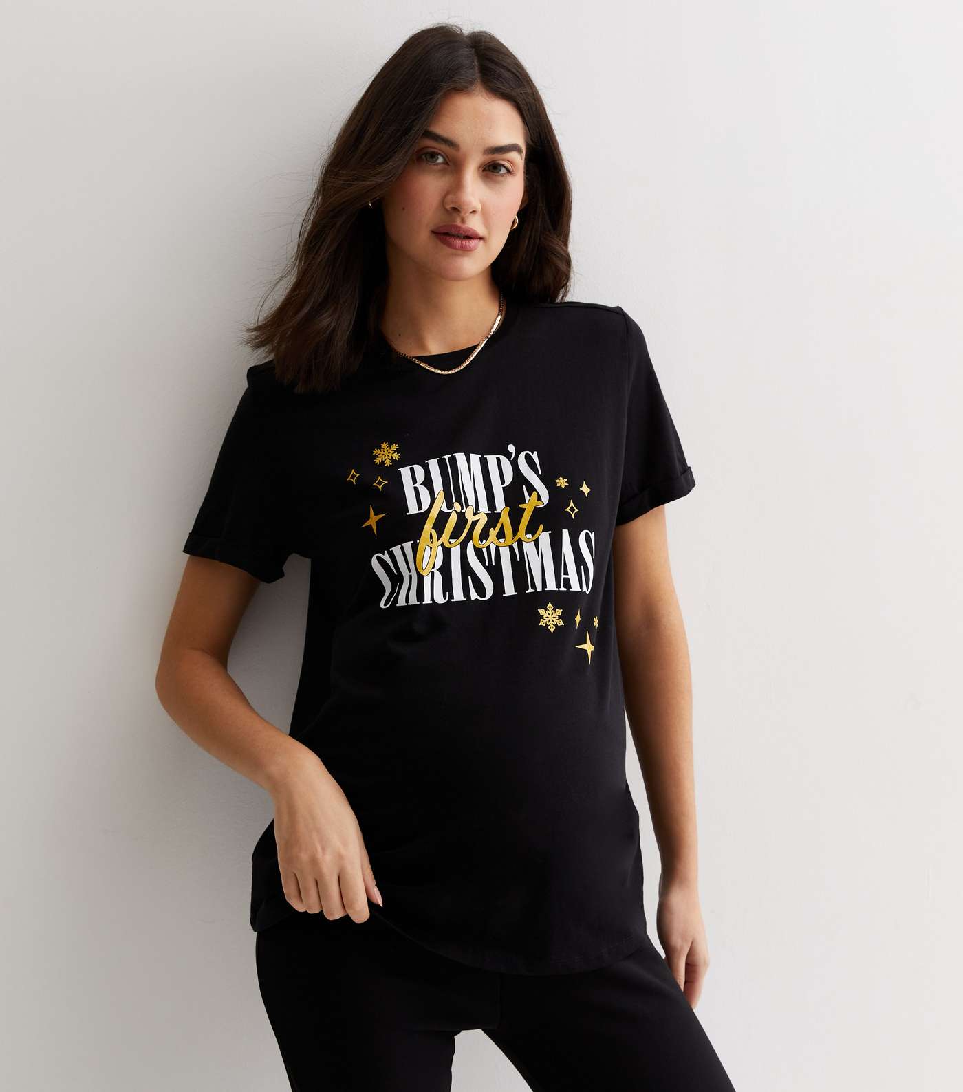 Maternity Black Cotton Bumps First Christmas Logo T-Shirt Image 3