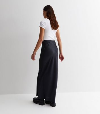 Tall Black Jacquard Satin Bias Cut Midi Skirt New Look
