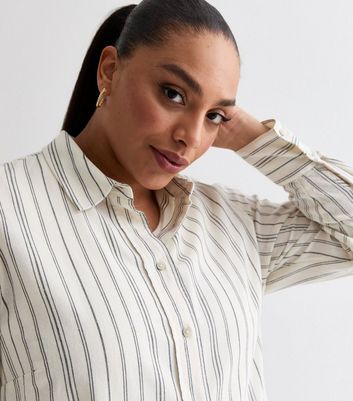 Curves Off White Pinstripe Long Sleeve Shirt New Look