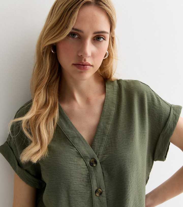 Khaki Button Front Blouse