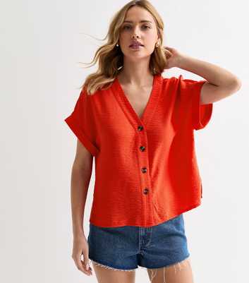 Red Button Front Blouse