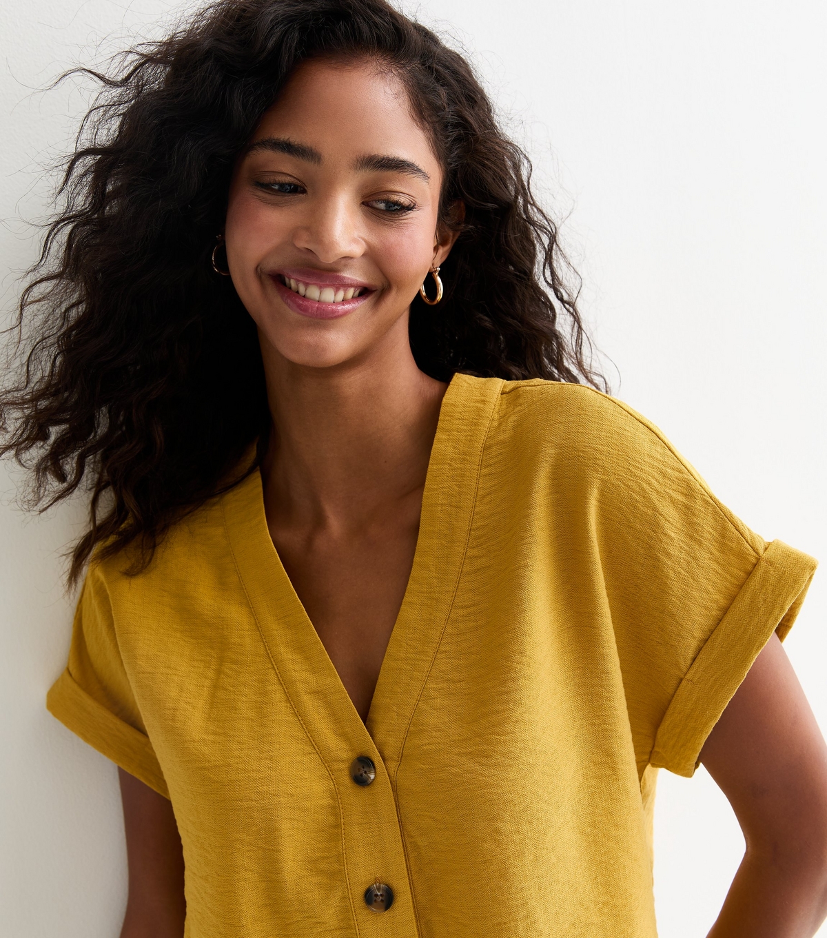 Women's Yellow Button Front Blouse New Look