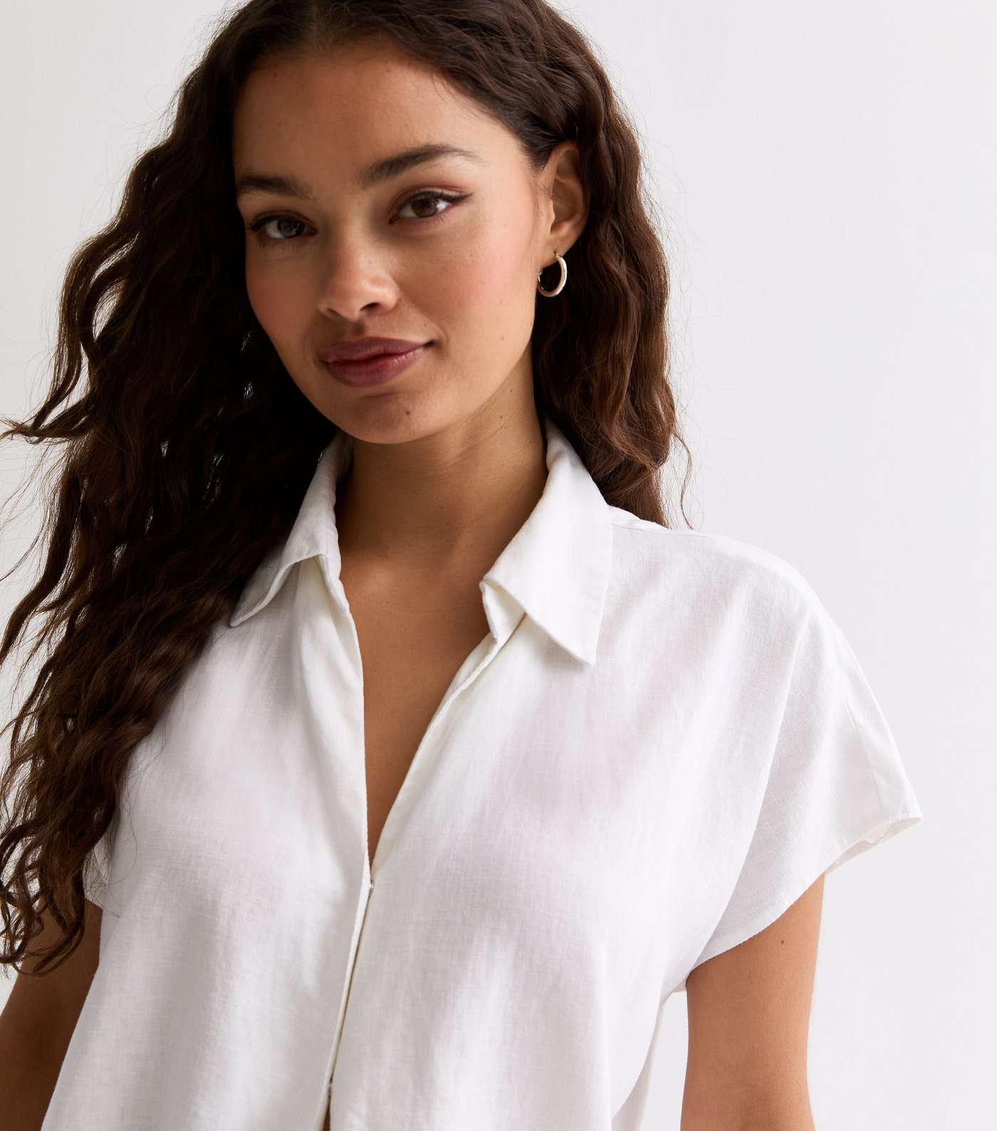Petite Off White Linen Blend Tie Front Shirt Image 3