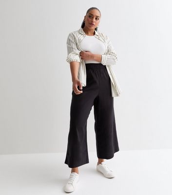 New Look Black Denim Belted Crop Trousers | very.co.uk