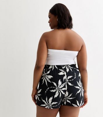 Black Palm Tree Print Elasticated-Waist Shorts New Look