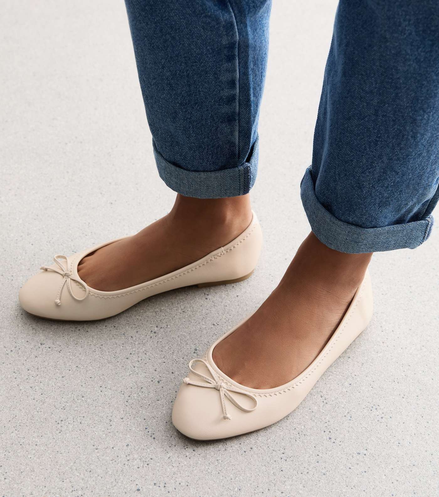 Wide Fit Off White Leather-Look Ballerina Pumps Image 2