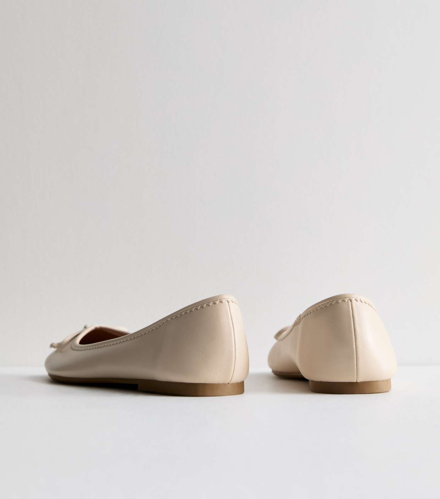 Wide Fit Off White Leather-Look Ballerina Pumps Image 4
