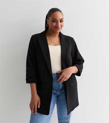 Curves Black Ruched Sleeve Blazer