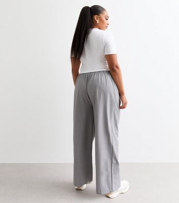 Curves Grey Pleated Wide Leg Trousers New Look