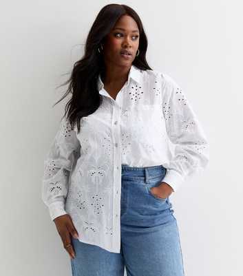 Curves White Embroidered Cotton Shirt 